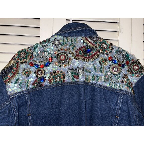 Vtg I. B. Diffusion Blue Denim Sequin Beaded Rockabilly Glam Rock SZ 8 Jacket - Picture 4 of 16